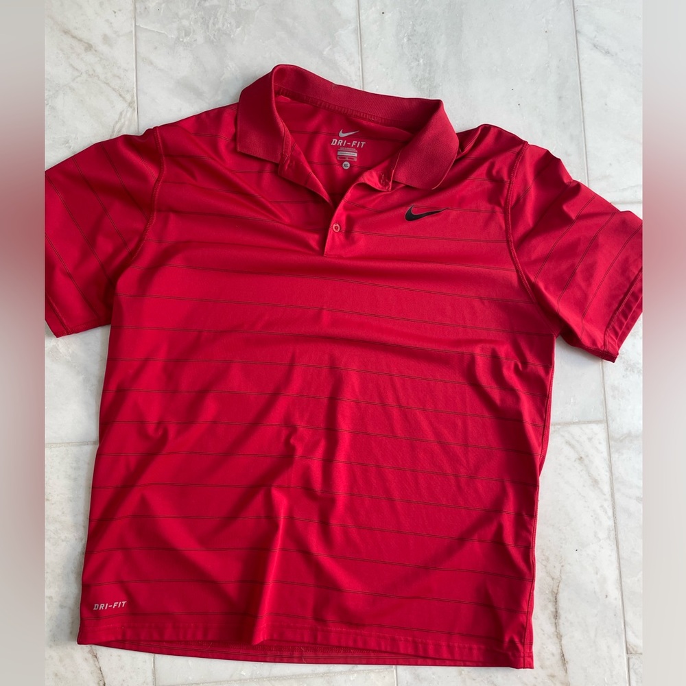 Nike men’s XL dry fit red polo with stripes, gently worn